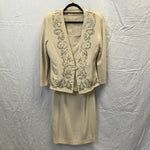 3pc Vintage Off-White Skirt, Blouse, & Beaded Jacket Set