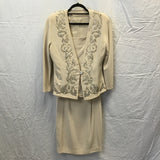 3pc Vintage Off-White Skirt, Blouse, & Beaded Jacket Set