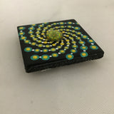 Susan Sitaraman Single Hand Painted Spiral Mandala On Black Tile Magnet