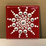 Susan Sitaraman Single Hand Painted Mandala On Red Tile Magnet