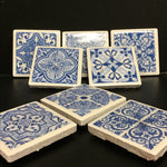 Susan Sitaraman Single Blue & White Tile Pattern Decoupage On White Tile Magnet