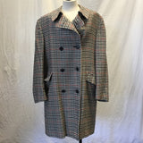 Vintage Burberrys' Off-White & Black Plaid Wool Long Coat