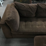 3pc Modern American "Astoria" Leather Brown Suede Sectional & Ottoman