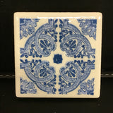 Susan Sitaraman Single Blue & White Tile Pattern Decoupage On White Tile Magnet