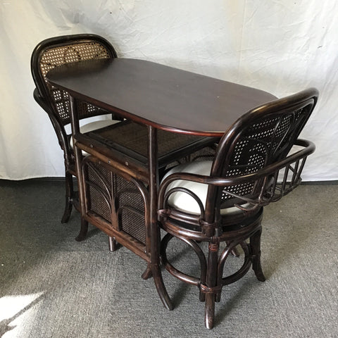 Vintage MCM 3pc Rattan & Wood Dining Set