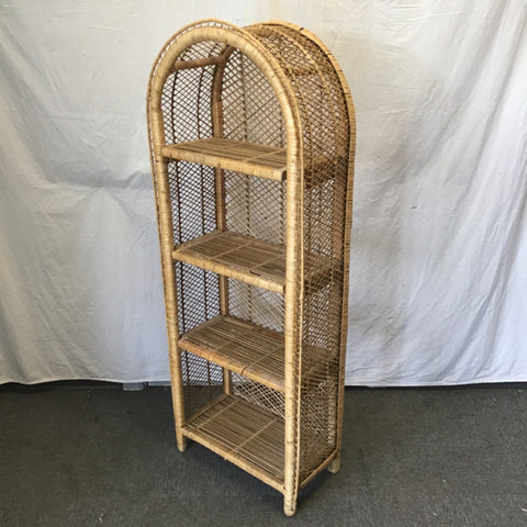 Vintage MCM Wicker & Rattan 4-Tier Round-Top Shelf