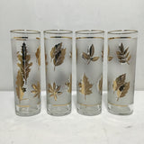 Set of 4 Vintage 1961 MCM Libbey Gold Leaves Collins Glasses