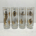 Set of 4 Vintage 1961 MCM Libbey Gold Leaves Collins Glasses