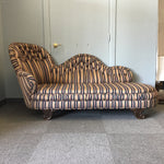 Reupholstered Antique Blue & Gold Striped Fainting Couch