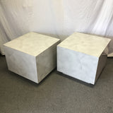 Pair of Vintage Off-White Faux-Marble Laminate End Tables