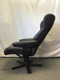2pc Modern MCM Hjellegjerde Black Leather Recliner & Ottoman