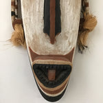 Vintage Brown & White Painted Carved Wooden Mask