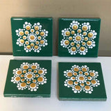 Susan Sitaraman Single Hand Painted Mandala On Green Tile Magnet