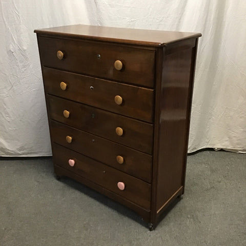 Vintage Solid & Veneer Cherry 5-Drawer Chest of Drawers