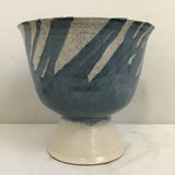 White & Blue Ceramic Footed Bowl
