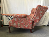 Vintage Orange Floral Upholstered Wingback Recliner