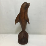 Vintage Dark-Stained Carved Wooden Dolphin