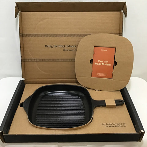 New In Box! Caraway Charcoal Grey Enameled Cast Iron 10.5" Square Grill Pan