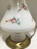 Pair of Vintage MC Floral-Painted White Glass Table Lamps