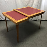 Vintage Stakmore Maple & Red Vinyl Draw-Leaf Card Table