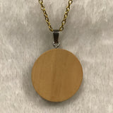 Twin Cat Green Botanical Print in Wood Bezel Necklace on Gold Chain