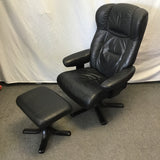 2pc Modern MCM Hjellegjerde Black Leather Recliner & Ottoman