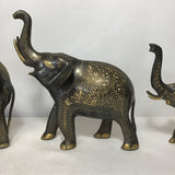 Set of 3 Vintage Hand Etched Brass Elephants