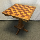 Vintage Custom Oak & Mixed Wood Chess/Checkers Table