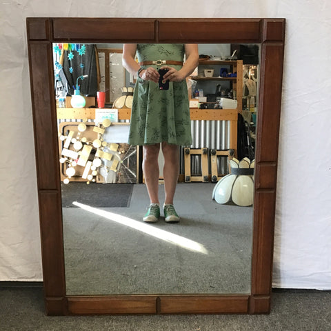 Vintage Dark-Stained Solid Oak Framed Mirror