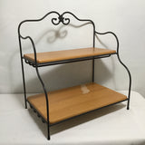 Vintage Longaberger Solid Maple & Grey Metal 2-Tier Shelf