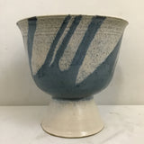 White & Blue Ceramic Footed Bowl