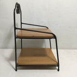 Vintage Longaberger Solid Maple & Grey Metal 2-Tier Shelf