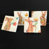 Susan Sitaraman Single Bunny Decoupage On White Tile Magnet