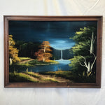 Framed Vintage Original Blue & Green Acrylic Landscape on Felt