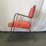 Vintage MCM Orange Vinyl & Brown Metal Armchair