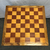 Vintage Custom Oak & Mixed Wood Chess/Checkers Table