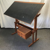 Vintage Solid Oak & Teak Veneer Tilt-Top Art Desk