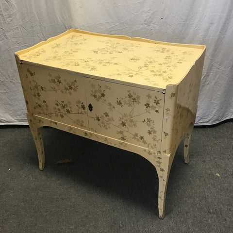 Vintage Yellow-Painted Floral Side Table
