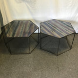 Pair of Modern Metal & Iridescent Glass Hexagonal End Tables