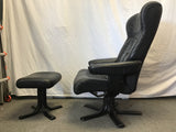 2pc Modern MCM Hjellegjerde Black Leather Recliner & Ottoman