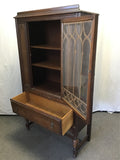 Vintage Solid Oak Glass-Front Curio Cabinet