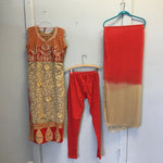 3pc Custom Made Red & Gold Embroidered Tunic & Pants Set