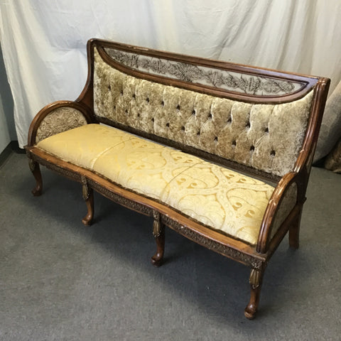 Modern Gold Upholstered & Off-White Resin Settee