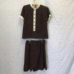 2pc Vintage Talbots Brown & White Blouse & Skirt