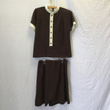 2pc Vintage Talbots Brown & White Blouse & Skirt