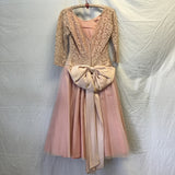 Vintage Pink Floral Lace Midi Dress