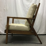Vintage Mid-Century Eichenlaubs Solid Ash & Off-White Vinyl Armchair