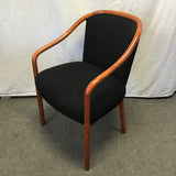 Vintage MCM Ward Bennett Solid Oak & Black Upholstered Armchair