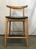 Modern MCM Solid Tropical Wood & Black Vinyl Counter Stool