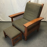 2pc Modern Mission The Craftsman Collection Solid Oak & Green Armchair & Ottoman